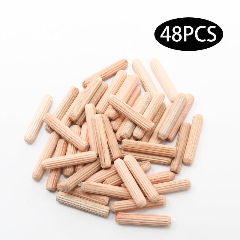 Adyoney 48Pcs 6mm x 30mm / 1/4 Inch x 1.18 Inch Wooden Dowel Pin Fluted Beveled Ends Wooden Pegs Support Shelves - Image 3